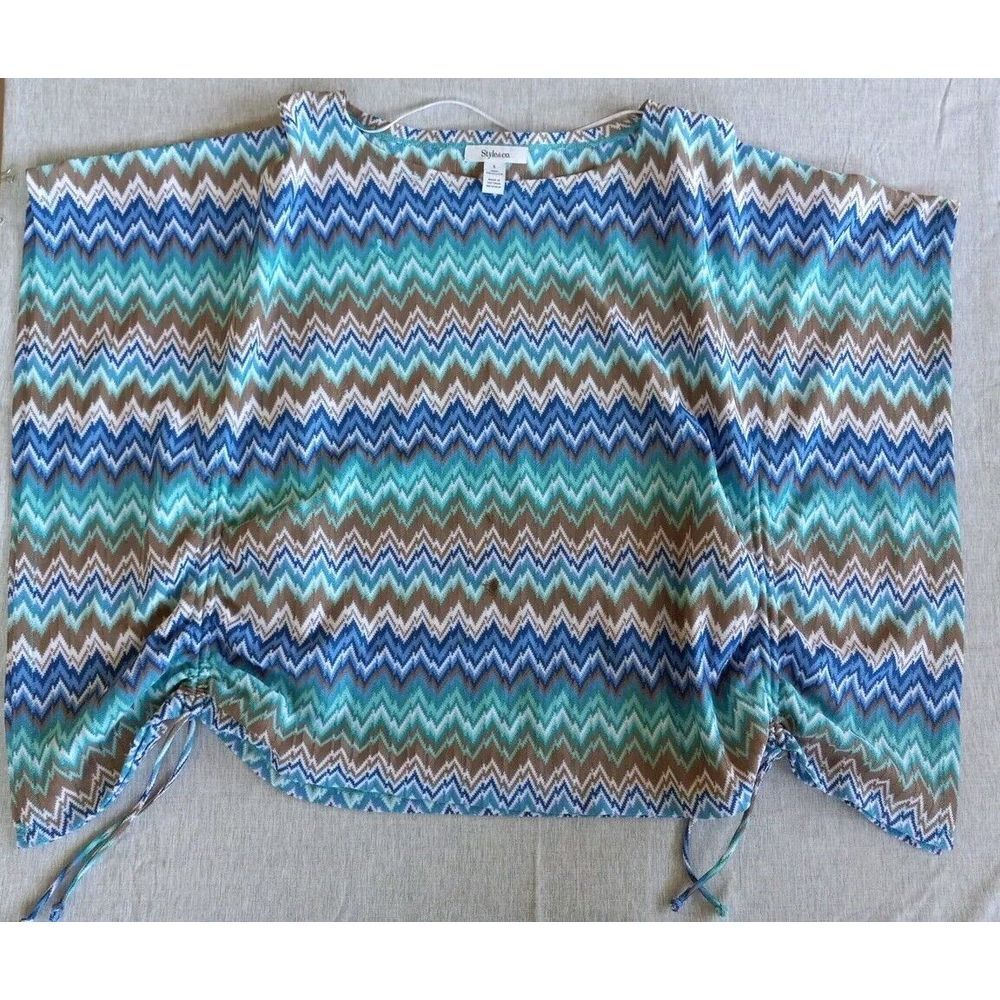 Style&Co Women's Large Boho Aztec Pattern Pullover Blouse Multicolor Drawstring